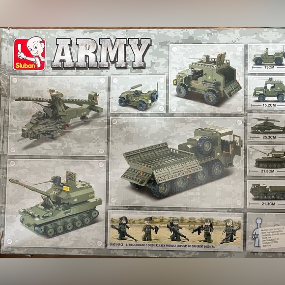 SLUBAN M38-B0311 FIVE ARMY VEHICLE BUILDING BLOCK SET 996pcs- MOSTLY SEALED CIB - Picture 1 of 5